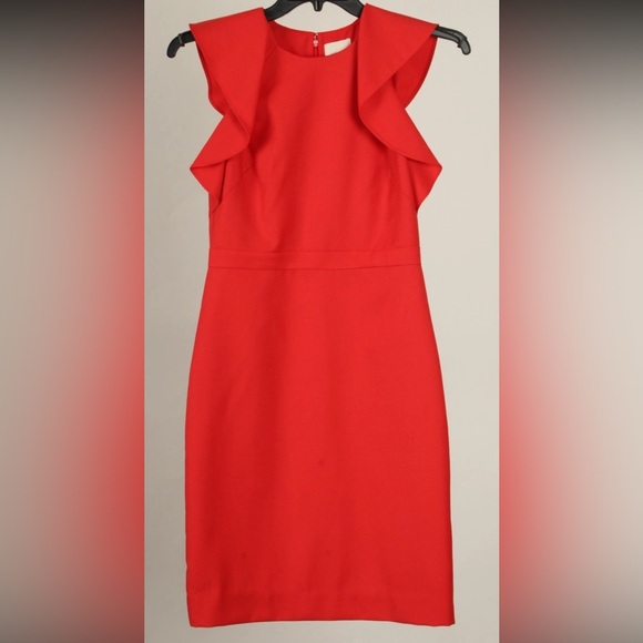 J. Crew Dress Women’s 2 Red Sheath Ruffle Sleeveless Lined Midi Wool Blend - Picture 1 of 11